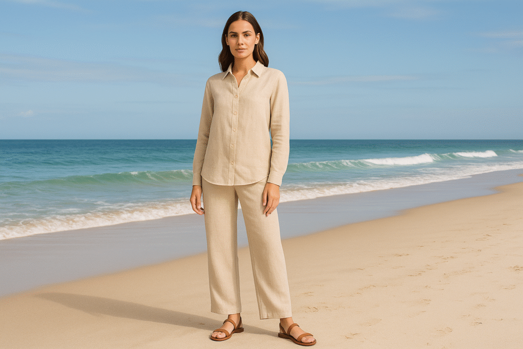 Λινό total look σε φυσικούς τόνους
